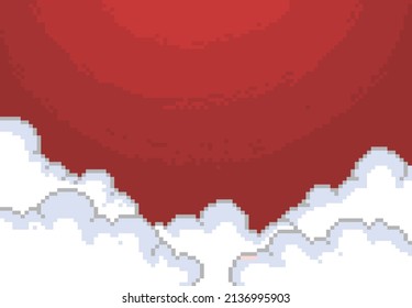 red sky and white cloud in pixel style