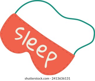 Red sleep mask with white lettering and elastic band. Comfortable accessory for rest and travel vector illustration.