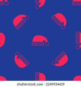 Red Sleeping hat icon isolated seamless pattern on blue background. Cap for sleep.  Vector