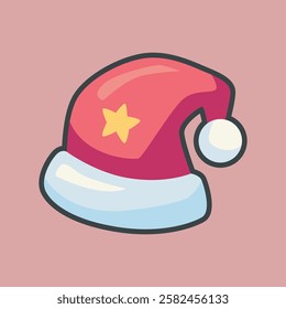 red sleeping hat with star sign in outline flat vector design.