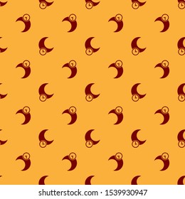Red Sleeping moon icon isolated seamless pattern on brown background.  Vector Illustration