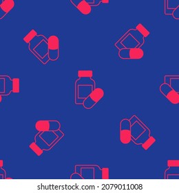 Icono de la píldora Dormienta roja aislado patrón sin fisuras sobre fondo azul.  Vector