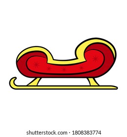 Red sleigh icon. Side view. Colored outline drawing. Vector flat graphic hand drawn illustration. The isolated object on a white background. Isolate.