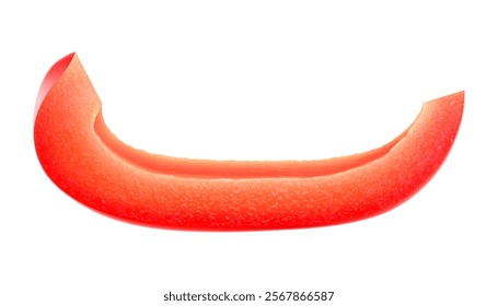 Red slice of bell pepper vegetable, isolated on white background. Fresh ripe sweet paprika piece, realistic 3D vector illustration, object in macro closeup for natural food cuisine