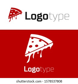 Red Slice of pizza icon isolated on white background. Logo design template element. Vector Illustration