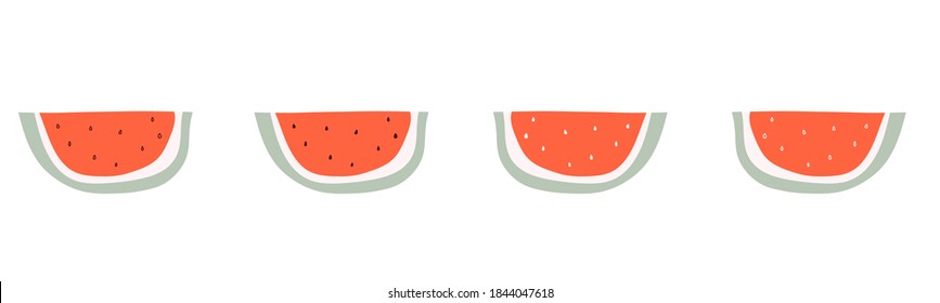Pieza roja de sandía conjunto dibujado por mano. Huella de sandía Doodle. Elemento frutal de diseño de verano aislado en un fondo blanco. Ilustración de material vectorial