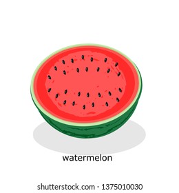 Red slice watermelon vector isolated on white background,fresh fruit illustration.