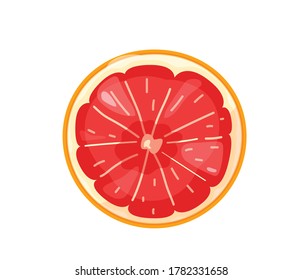 Red sliced orange grapefruit fruit in bright color cartoon flat style isolated on white background. Healthy food vector illustration. Organic meal concept.