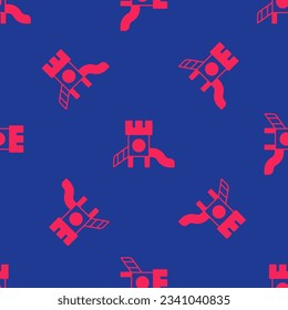 Red Slide playground icon isolated seamless pattern on blue background. Childrens slide.  Vector