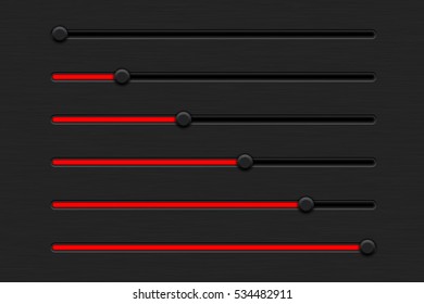 Red slider bar on dark black background. Horizontal orientation. Vector illustration.