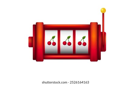 Red slot machine with cherry. Lucky machine for casino and gambling. Fortune lever with jackpot.