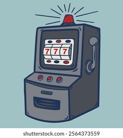 Red slot machine with red sevens. Lucky machine for casino and gambling. Fortune risk lever with jackpot.