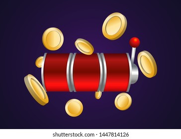 Red Slot Machine Slots Reel With Coins Jackpot Spin Gambling Vector Illustration