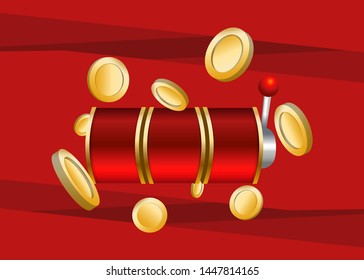 Red Slot Machine Slots Reel With Coins Jackpot Spin Gambling Vector Illustration