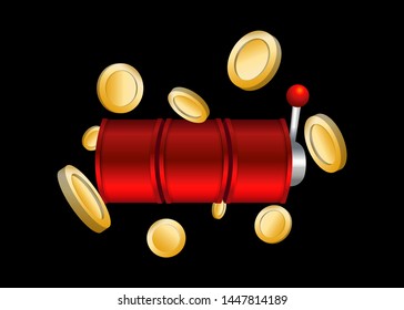 Red Slot Machine Slots Reel With Coins Jackpot Spin Gambling Vector Illustration
