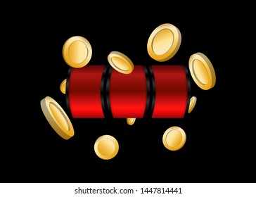 Red Slot Machine Slots Reel With Coins Jackpot Spin Gambling Vector Illustration