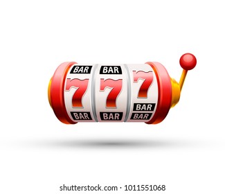 Red slot machine wins the jackpot. Vector illustration isolated on white background