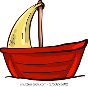Barco pequeño rojo , ilustración, vector sobre fondo blanco