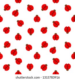 Red small bugs tile, seamless pattern on white background, ladybug