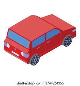 Icono rojo de coche pequeño. Isométrico del icono rojo del vector del coche pequeño para el diseño web aislado en fondo blanco