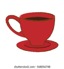 Red small coffee cup and saucer, vector illustration