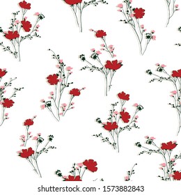 red small flowers bunches pattern of white