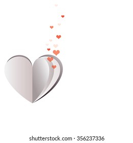 Red small hearts coming out from a fold paper heart shape on white background for Happy Valentine's Day celebrations .
