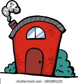 Pequeña casa roja, ilustración, vector sobre fondo blanco