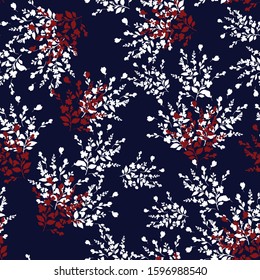 red small seamless leaves pattern on navy background