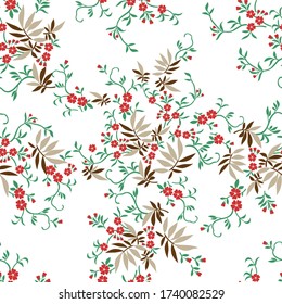 red small vector flowers with leaves pattern of white