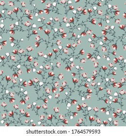 red small vector flowers leaves pattern on green background