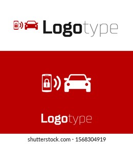 Red Smart car alarm system icon isolated on white background. The smartphone controls the car security on the wireless. Logo design template element. Vector Illustration