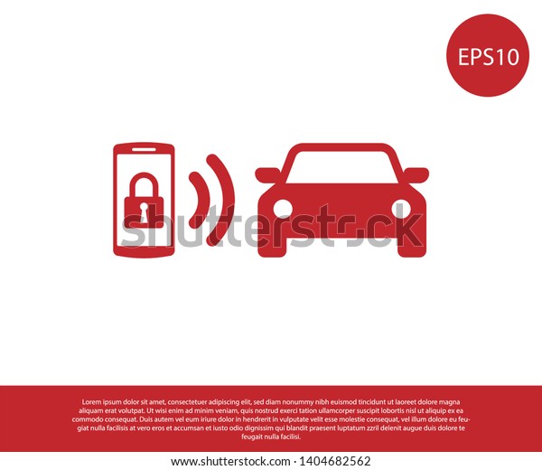 Red Smart car alarm system icon isolated on\
white background. The smartphone controls the car security on the\
wireless. Vector\
Illustration