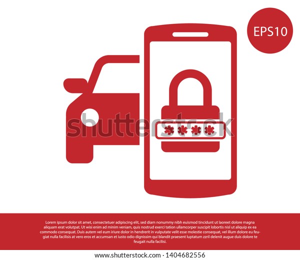 Red Smart car security system icon isolated\
on white background. The smartphone controls the car security on\
the wireless. Vector\
Illustration