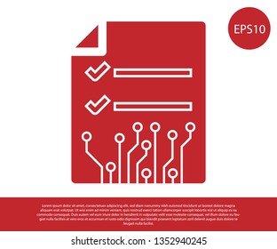 Red Smart contract icon isolated on white background. Blockchain technology, cryptocurrency mining, bitcoin, altcoins, digital money market. Vector Illustration