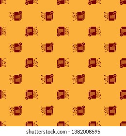 Red Smart contract icon isolated seamless pattern on brown background. Blockchain technology, cryptocurrency mining, bitcoin, altcoins, digital money market. Flat design. Vector Illustration