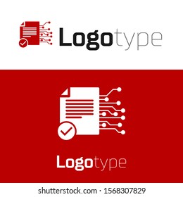 Red Smart contract icon isolated on white background. Blockchain technology, cryptocurrency mining, bitcoin, altcoins, digital money market. Logo design template element. Vector Illustration