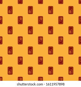 Red Smart control farming system mobile application icon isolated seamless pattern on brown background.  Vector Illustration