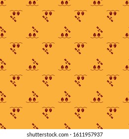 Red Smart farm with drone control and tree icon isolated seamless pattern on brown background. Innovation technology for agricultural company.  Vector Illustration