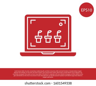 Red Smart farming technology - farm automation system icon isolated on white background.  Vector Illustration