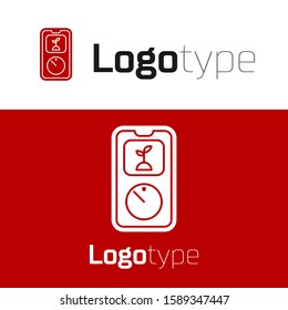 Red Smart farming technology - timer farm automation system in app icon isolated on white background. Logo design template element. Vector Illustration