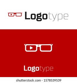 Red Smart glasses mounted on spectacles icon isolated on white background. Wearable electronics smart glasses with camera and display. Logo design template element. Vector Illustration