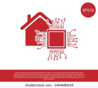 Red Smart home icon isolated on white background. Remote control. Vector Illustration