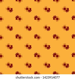 Red Smart home icon isolated seamless pattern on brown background. Remote control. Vector Illustration