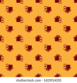 Red Smart home - remote control system icon isolated seamless pattern on brown background. Vector Illustration