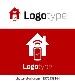 Red Smart home - remote control system icon isolated on white background. Logo design template element. Vector Illustration