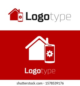 Red Smart home - remote control system icon isolated on white background. Logo design template element. Vector Illustration