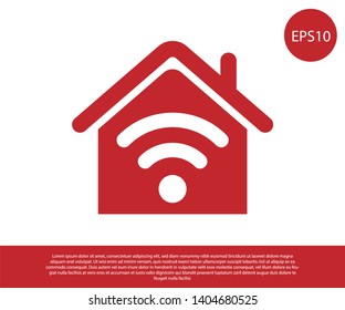 Red Smart home with wi-fi icon isolated on white background. Remote control. Vector Illustration