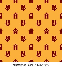 Red Smart home with wi-fi icon isolated seamless pattern on brown background. Remote control. Vector Illustration