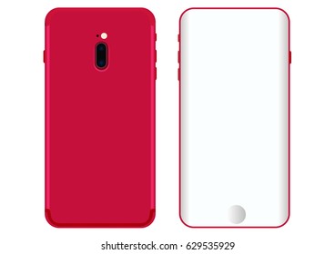 Red Smart phone with 2 back camera and curve display vector design